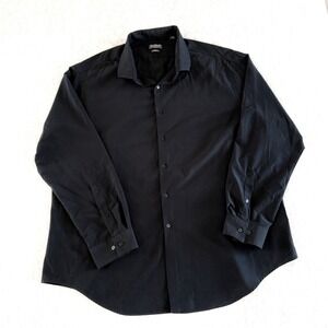 Van Heusen Traveler Mens 2XL Slim Fit 4-Way Stretch Dress Shirt Black Button Up